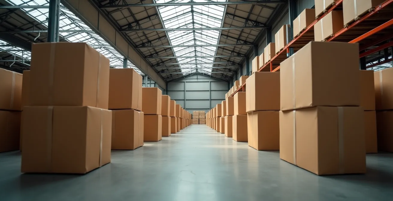 Vue large d'un entrepôt de destockage avec des rangées d'appareils électroménagers